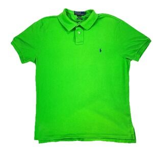POLO RALPH LAUREN Green CUSTOM FIT POLO Blue PONY Size large 100% Cotton Preppy